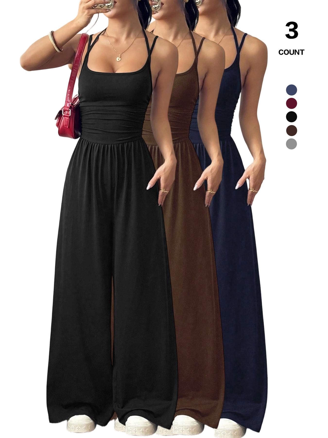 Women's Sleeveless Jumpsuit, Pleated Waist Wide-Leg Pants, One-Piece Sexy Backless Design, All Seasons Fitted Organic Textile