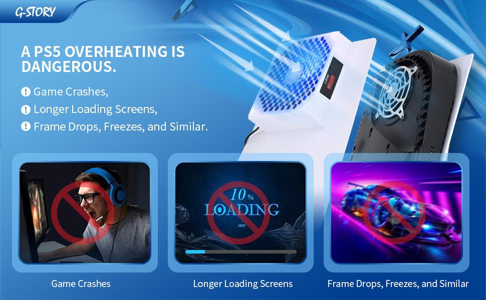 G-STORY PS5 Cooling Fan, PS5 Fan Cooler System, Speed Automatically Adjusted by Temperature, Low Noise, RGB LED Accessories Console Cover Protection