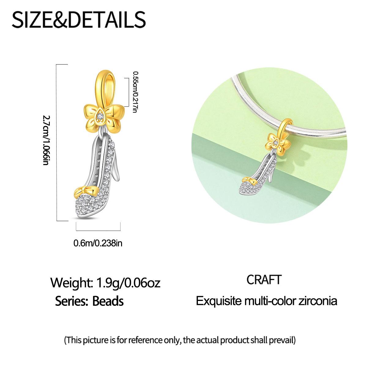 Bow High Heel Dangle Charm, Sparkling Cz Inlaid Shoe Bead, Fits Pandora Bracelet, Perfect Princess Jewelry Gift for Women