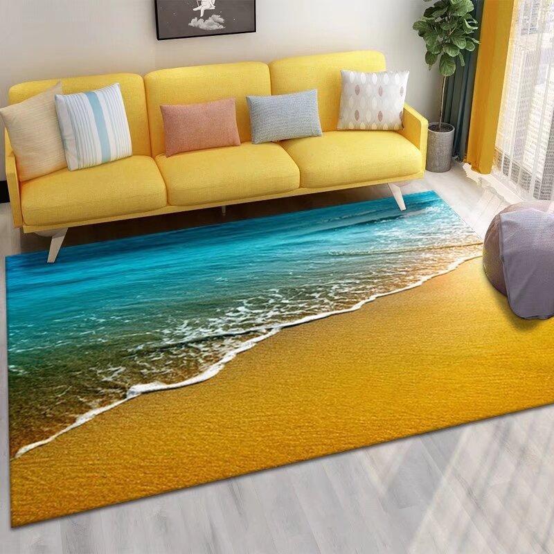 2D Ocean Wave Beach Flannel Area Rug - Realistic Sea Foam Sandy Shore Print Soft Mat for Living Room & Bedroom, Non-Slip Coastal Home Decor #OceanWaveRug #BeachSeafoamMat #CoastalHomeDecor #2DSeaCarpet #NonSlipFlannelRug