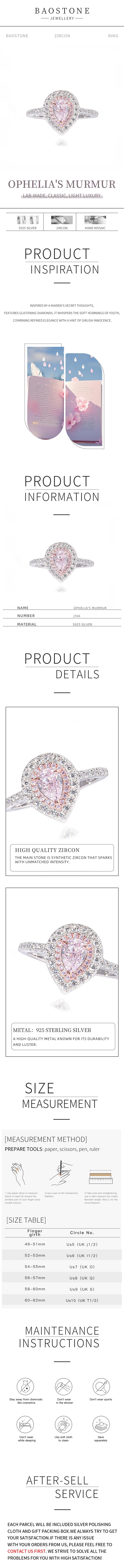 BAOSTONE 925 Silver Ring-Ophelia's Murmur-Lab Created Artificial Gemstone 925 Silver Ring Plated With Rhodium#J166