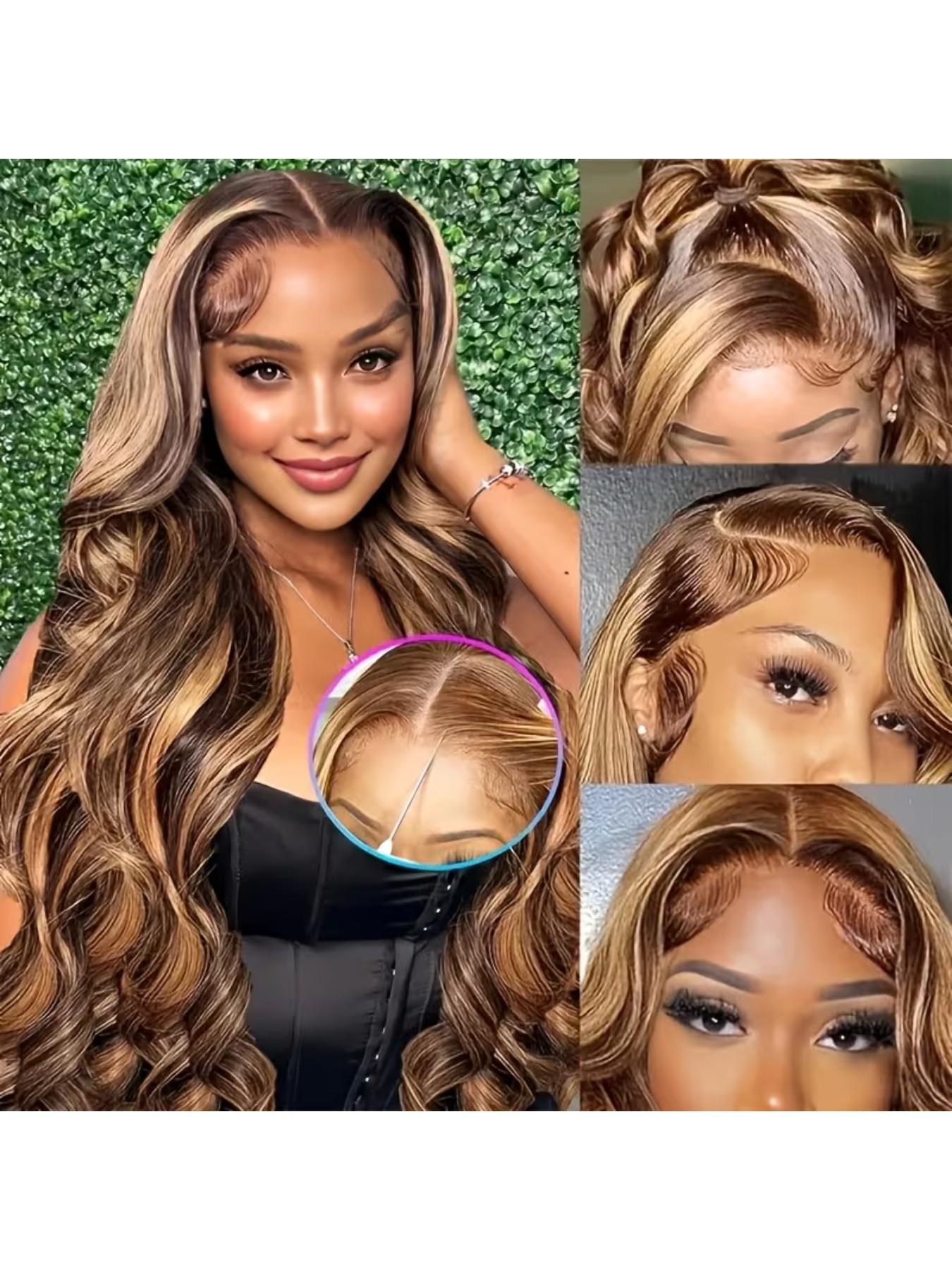 Glue-less #427 color wavy curly gradient highlight 13x4 lace front ...