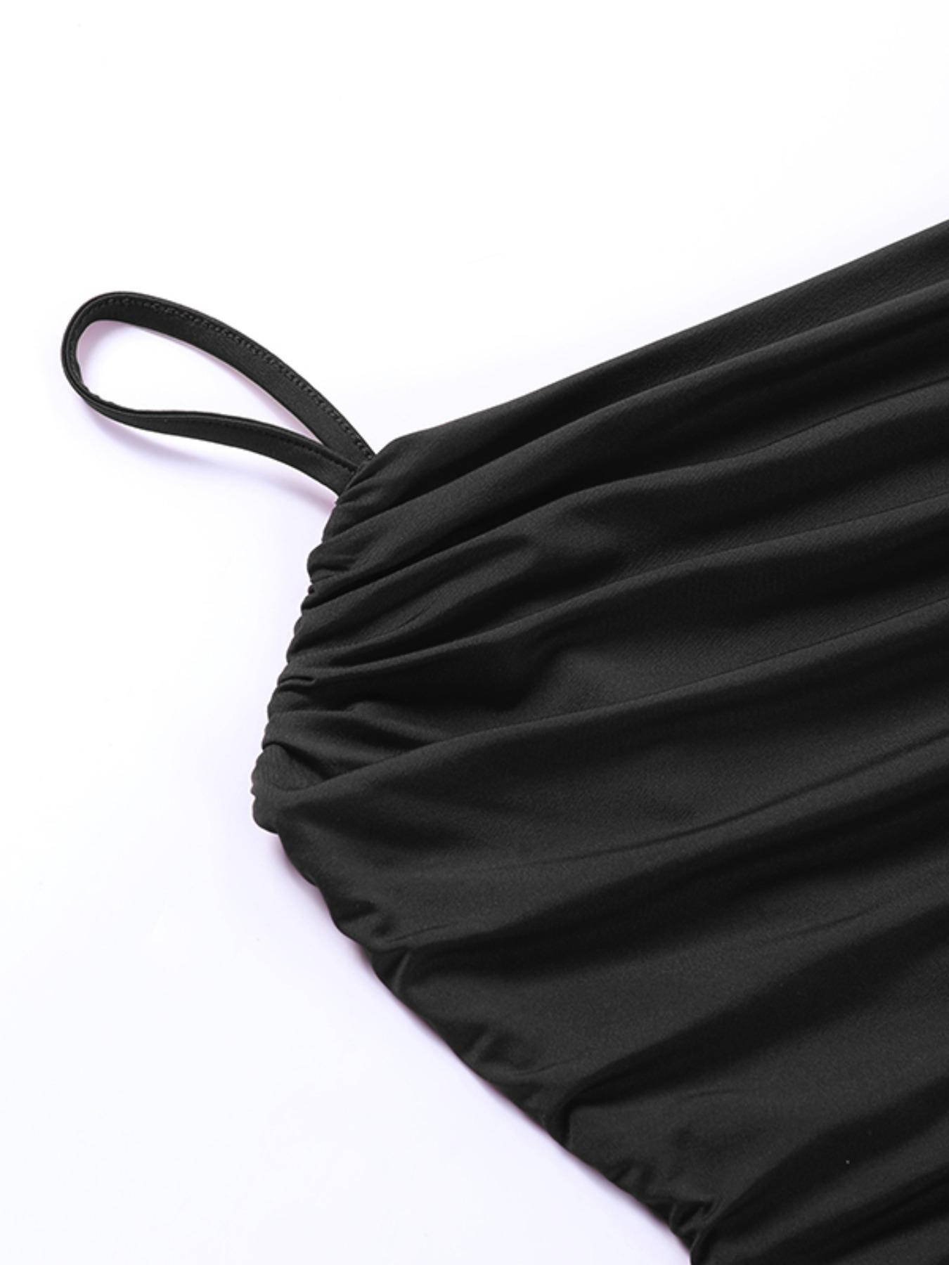 Women's Solid Backless Ruched Bodycon Dress, Fashion Casual Spaghetti Strap Cami Dress for Daily Outdoor Wear, Ladies Clothes for All Seasons