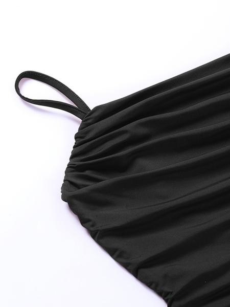 Women's Solid Backless Ruched Bodycon Dress, Fashion Casual Spaghetti Strap Cami Dress for Daily Outdoor Wear, Ladies Clothes for All Seasons