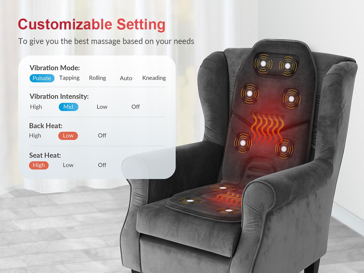 COMFIER Back Massager with Heat, App Control Vibration Massage Seat Cushion, 10 Motors & 3 Heat Levels Chair Massager Pad, Gifts for Mom,Dad Home Office Use
