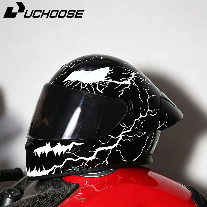 Motorcycle Helmet Full Face Design, Large Tail Wing, Stylish and Versatile, Bold Art Print, Unisex Couple Helmet, Fashionable and Trendy, Motorcycle Riding Helmet