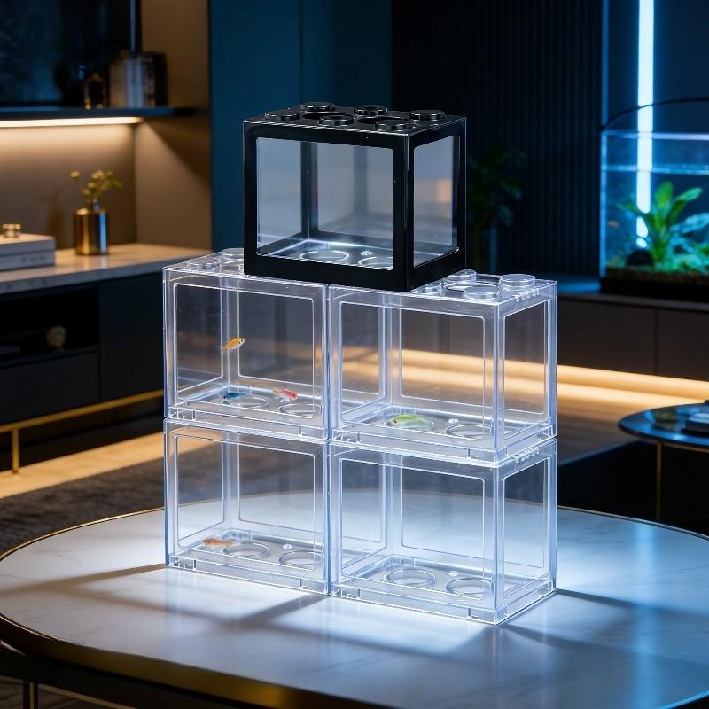 1/2 Pieces,Stackable Mini Betta Fish Tank, Desktop Small Transparent Aquarium, Creative Home Office Decor