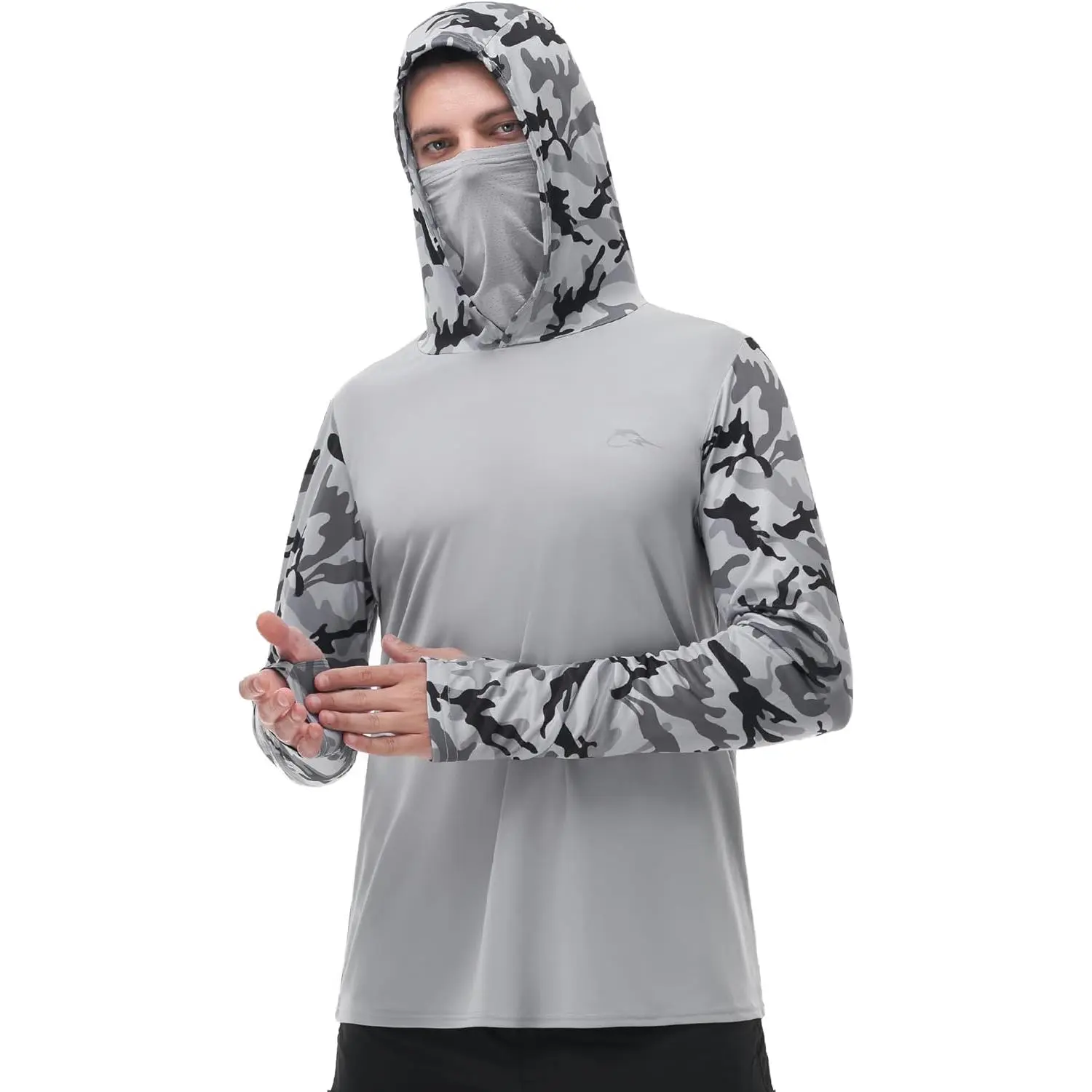FISHEAL Men's Regular Fit Polyester Fishing Hoodie Shirt - UPF 50+ UV Shield, Long Sleeve, Mesh Face Mask for Outdoor Sports Performance & Sun Protection