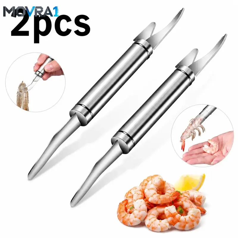 MOVRA1 5 In 1 Multifunctional Shrimp Line Fish Maw Knife, Stainless Steel Shrimp Deveining Tool Fish Scale Remover, Portable Shrimp Deveiner Tool and Peeler, Oyster Shucking Knife(2pcs)