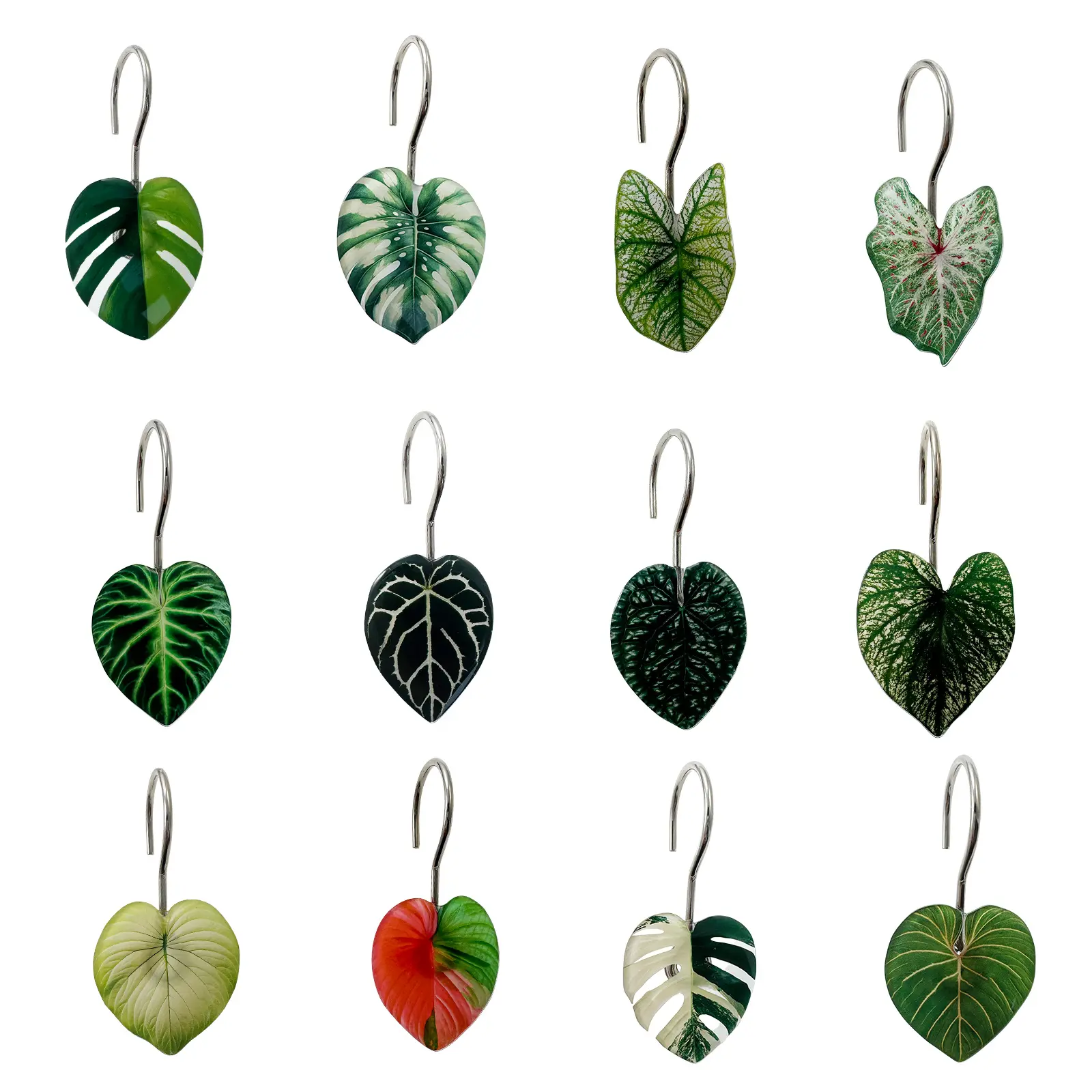 12 Piece Tropical Monstera Leaf Bath Curtain Hooks, Acrylic Creative Design, Stainless Steel Rust-Proof Waterproof, Easy Installation, Shower Curtain Hooks Rust Proof #GLOBAL PICKS
