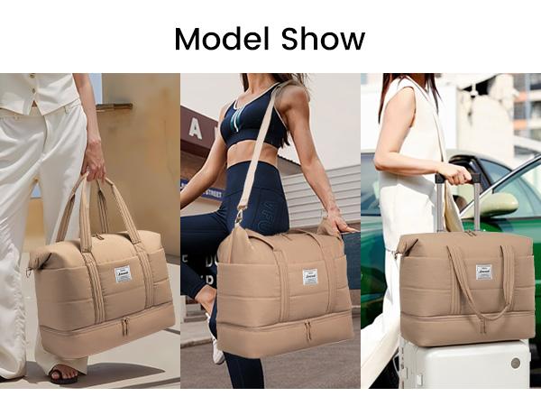 LOVEVOOK Travel Duffle Bag for Women, 3Pcs Puffer Large Weekender Overnight Bag with Shoe Compartment, Water Resistant Gym Duffel Bag, Carry on Bag for Hospital Delivery with Toiletry Organizer TikTokShopStockUp