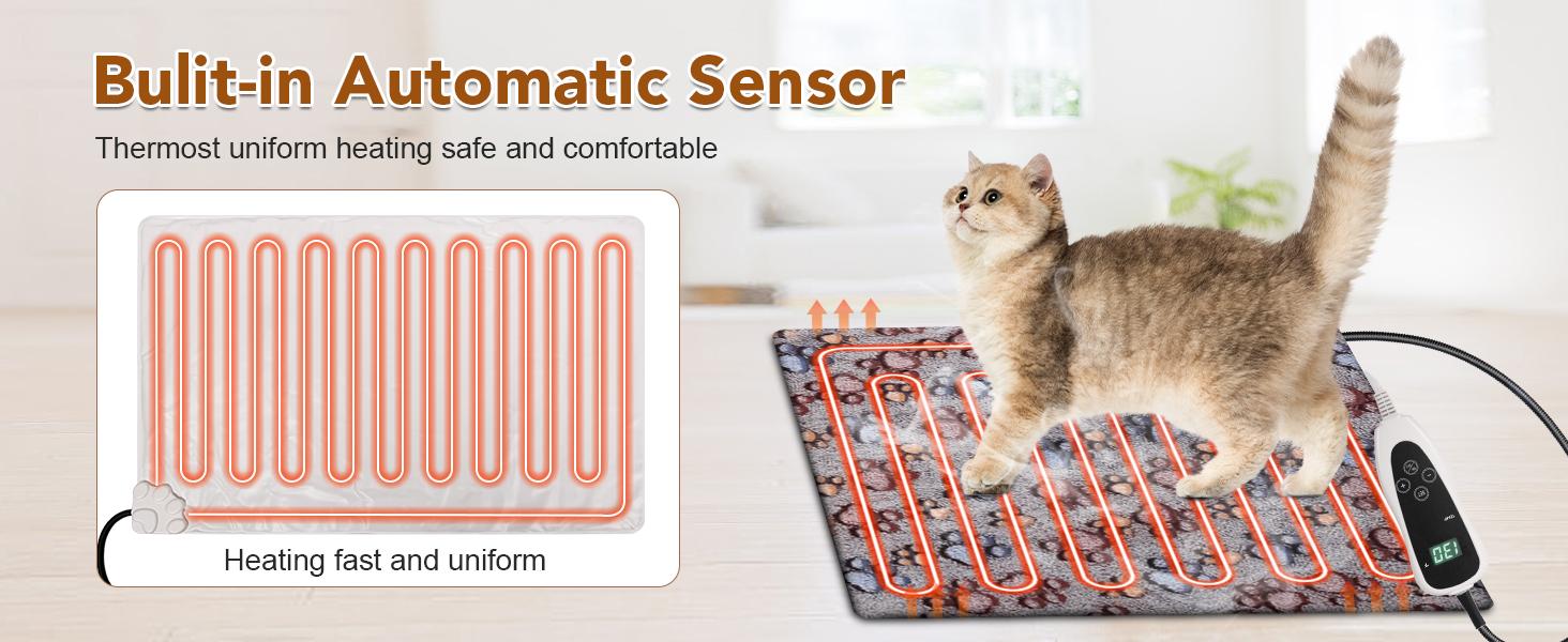 UPSKY Pet Heating Pad Electric Heating Pad for Dogs Cats Temperature Adjustable Heated Bed Mat with Timer Waterproof Indoor Warming Pad Chew Resistant Cold 12 Levels 80-130℉