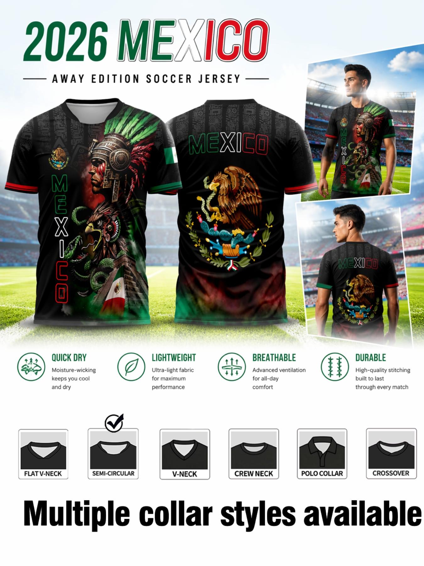 2026 Mexico Sport Short Sleeve Jersey, Summer Training Clothing, Aztec Warrior Print, Fitted Design, Ideal for Training, Outdoor Activities, Streetwear