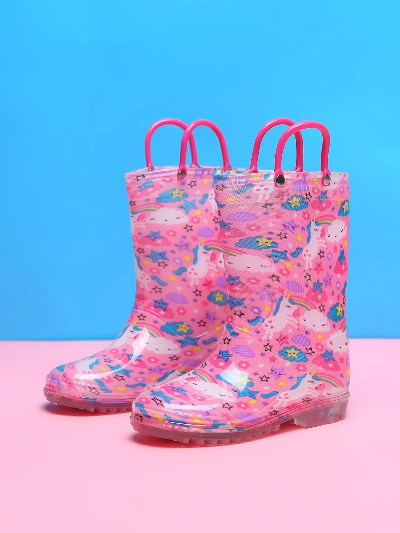 Girls Cute Unicorn Flamingo Print Kids Rain Boots, Waterproof Rubber Shoes, Non-Slip Wear-Resistant, Outdoor Rainy Daily Play