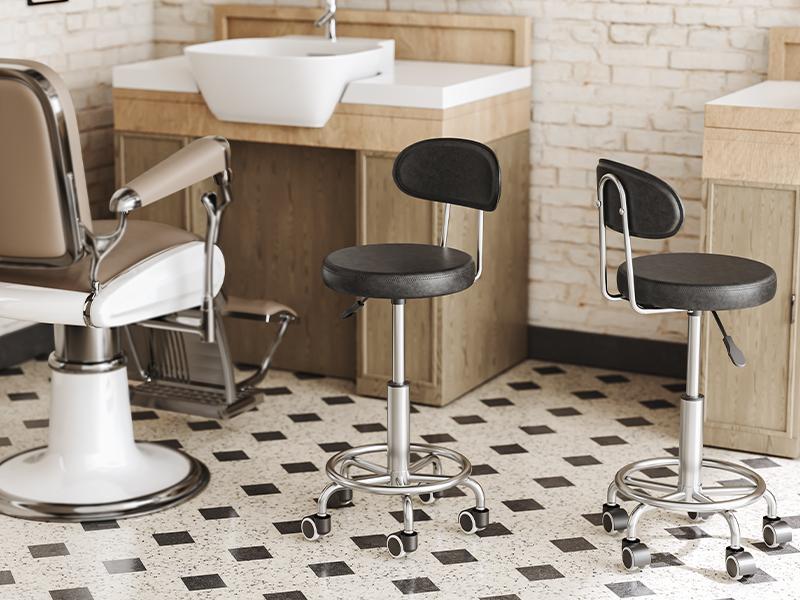 HOOBRO Height Adjustable Rolling Stool, 360° Rotating Drafting Chair, Multi-Purpose Office Desk Chair, Rolling Swivel Salon Stool Chair, for Barber Shop, Nail Salon, Office, Black#springtok