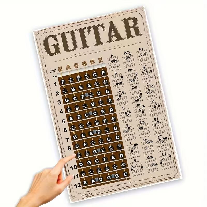 Guitar Chord and Fretboard Note Chart Stickers, Beginner Teaching Poster, Includes Chord and Note Stickers, 17 Inches X 11 Inches