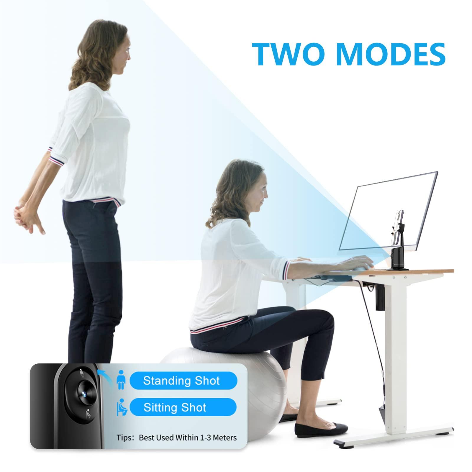 360 °   Rotating Automatic Face Tracking Cell Phone Holder Tripod, Standing Sitting Two Height Adjustable, Smart Shooting Camera Holder for Vlog Video Live Streaming, Rechargeable Battery Accessories Selfie Clip Remote Cellphone Photography Smartphone Bla