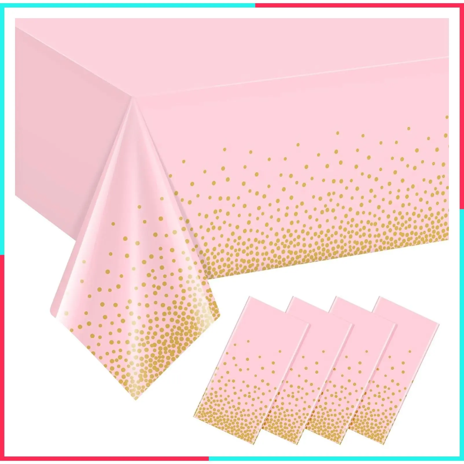 4 Pack Pink and Gold Plastic Tablecloths for Parties, Disposable Rectangle Table Covers with Gold Dot Confetti, Light Pink Tablecloths for Birthday Wedding Baby Shower, 54x108