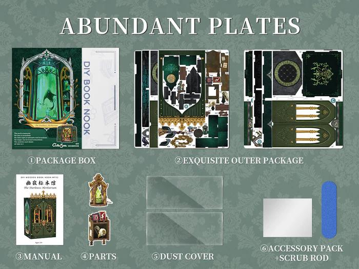 CUTEBEE DIY Book Nook Kit The Darkness Herbarium – Wooden Miniature Fantasy Scene with LED Light | Handmade 3D Dollhouse Decor, Holiday and Christmas Gift for Adults