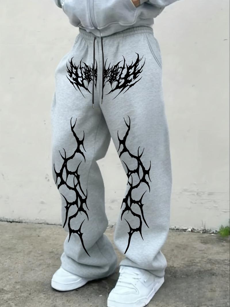 Men's Street Style Loose Fit Sports Pants, Athletics Pants, Gothic Thorn Crack Pattern Wide Leg Casual Trousers, Fall Fashion Kint Fabric Men's Street Style Loose Fit Sports Pants, Athletics Pants, Gothic Thorn Crack Pattern Wide Leg Casual Trousers, Fall Fashion Kint Fabric