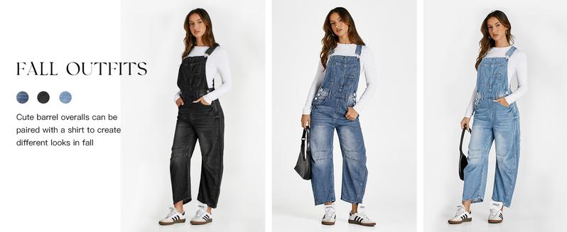 Danedvi Womens Denim Bib Overalls Barrel Leg Adjustable Strap Jean Pants Jumpsuits with Pockets