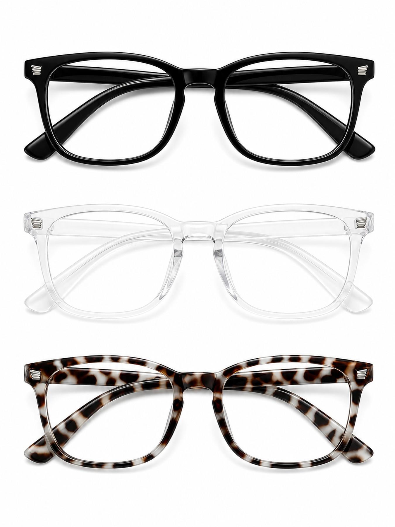 Women's PC Square Transparent Glasses, Square Frame Eyeglasses, Anti-Blue Light, Casual Style, Suitable for Office and, All Seasons