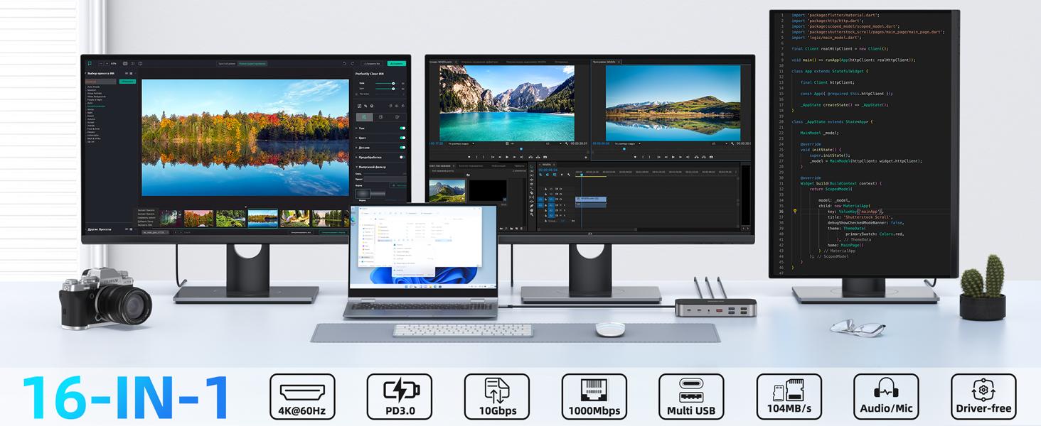 MOKiN 16 IN 1  Laptop Docking Station With Triple Monitor