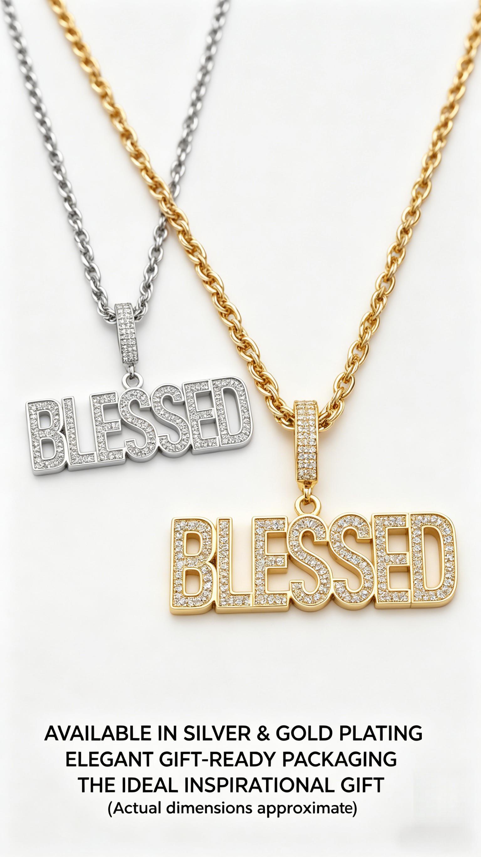 Men's BLESSED Cuban Chain Necklace, Hand-Set Sparkling Crystals