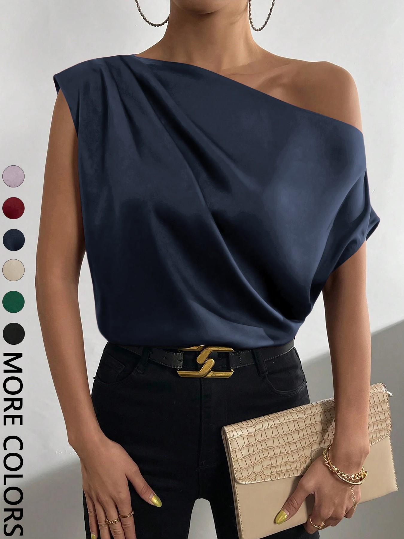 Women's Plain Blouse, Chic Casual One Shoulder Top for Daily Wear, Ladies Clothes for All Seasons