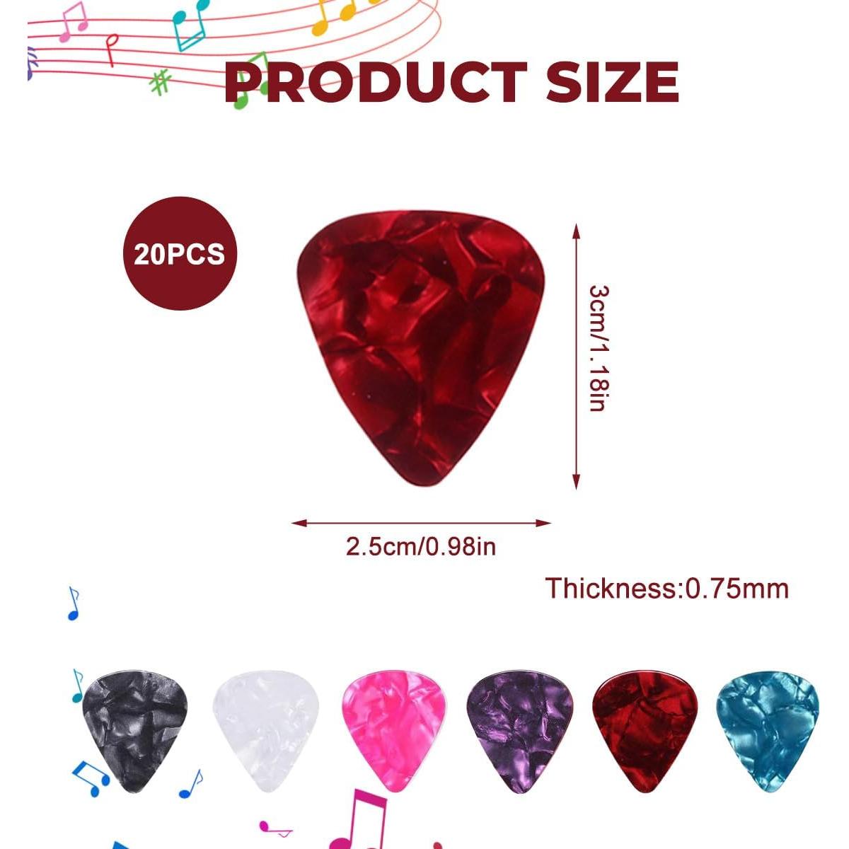 20 count 0.75mm Guitar Picks Guitar Plectrums Celluloid Pick for  Acoustic Guitar Bass and Electric Guitar