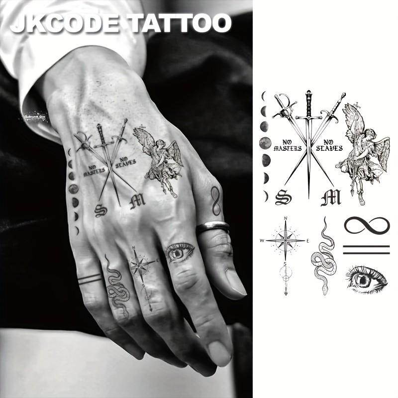 Herbal Hand Tattoo Stickers Set, Bat Letter Poison Snake Sun Polar Star Sword Eye Vintage Style Temporary Tattoos Gift