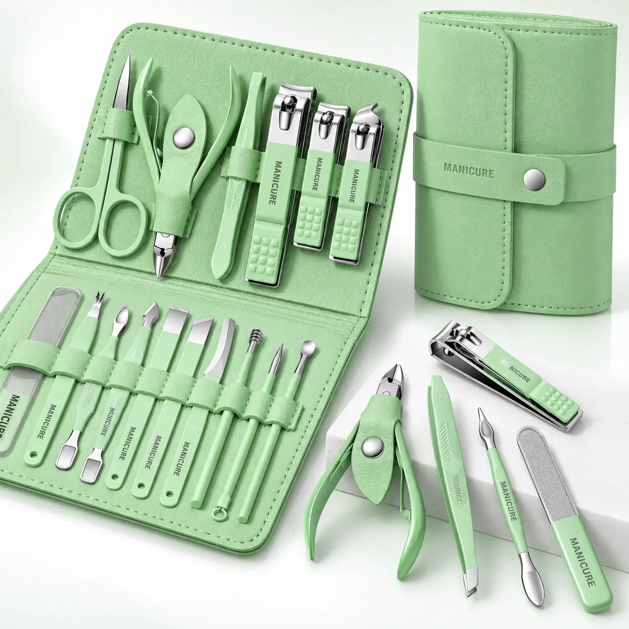 16PCS Stainless Steel Manicure Set, Professional Nail Care Kit for Women & Men with Clippers, Cuticle Tools & Foot Care Accessories, Compact Travel Case, Birthday Christmas Gift