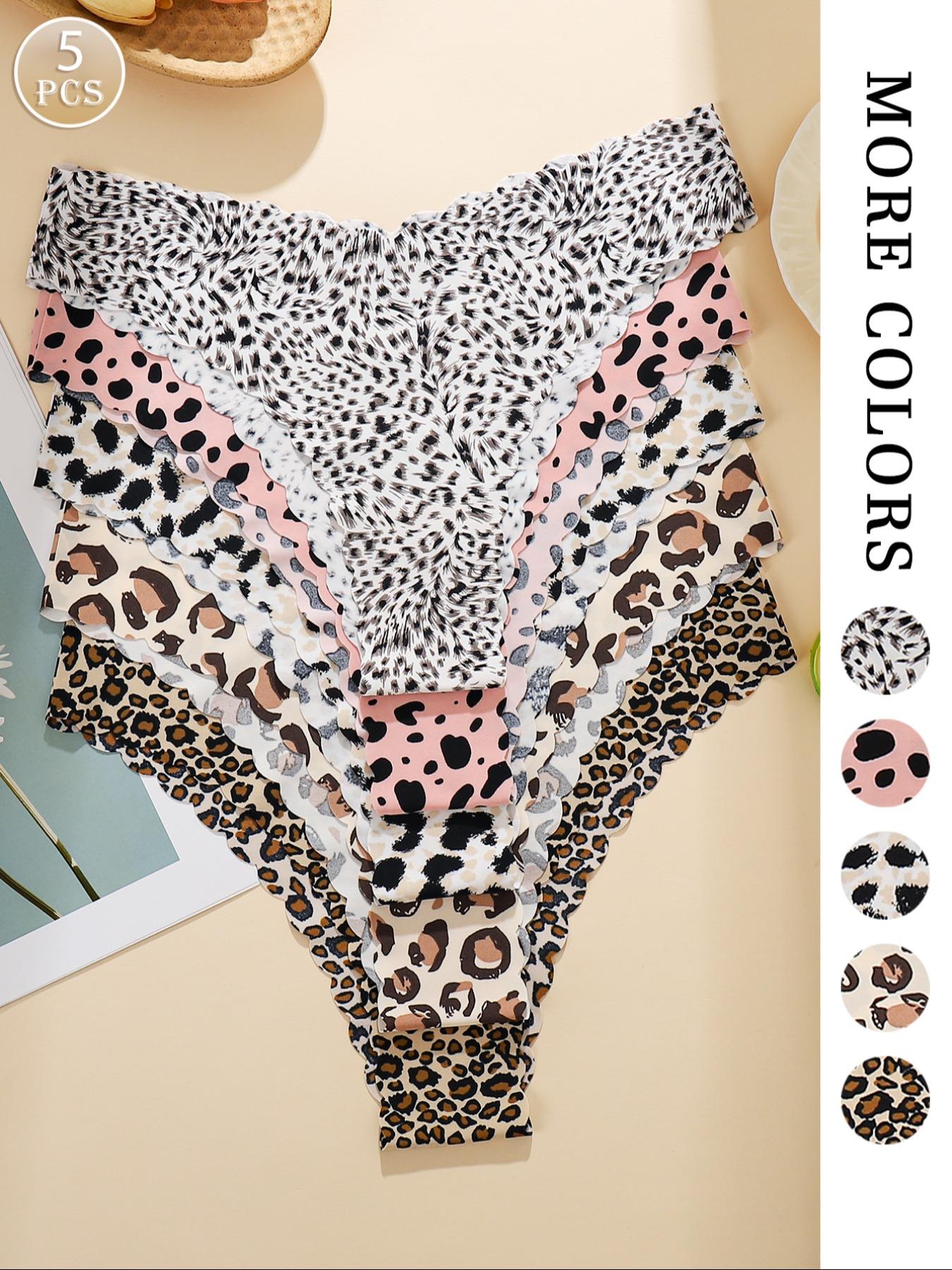 Women's Seamless Wave Design Leopard Underwear Set, Comfortable Breathable Antibacterial Panties, Fitted All Season Casual Style Women's Seamless Wave Design Leopard Underwear Set, Comfortable Breathable Antibacterial Panties, Fitted All Season Casual Style