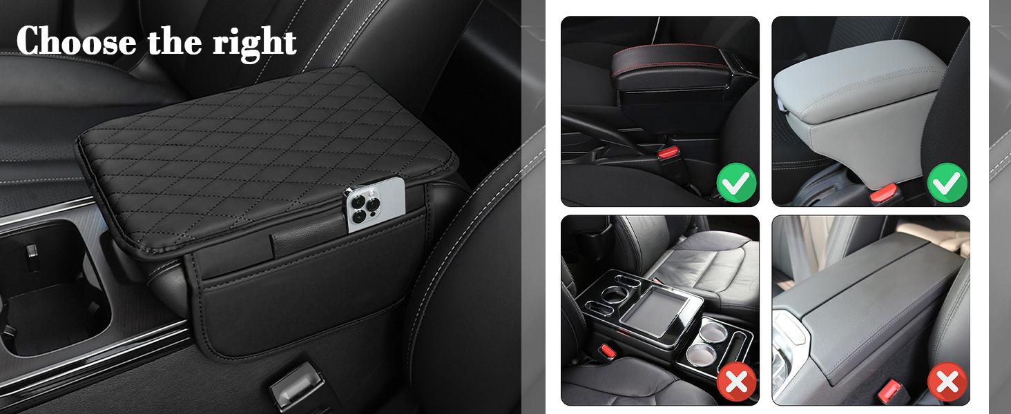 JOKG Upgraded Car Center Console Cover,Microfiber Leather Car Armrest Cover Cushion with 2 Storage Bags,Universal Car Armrest Storage Box (Black)
