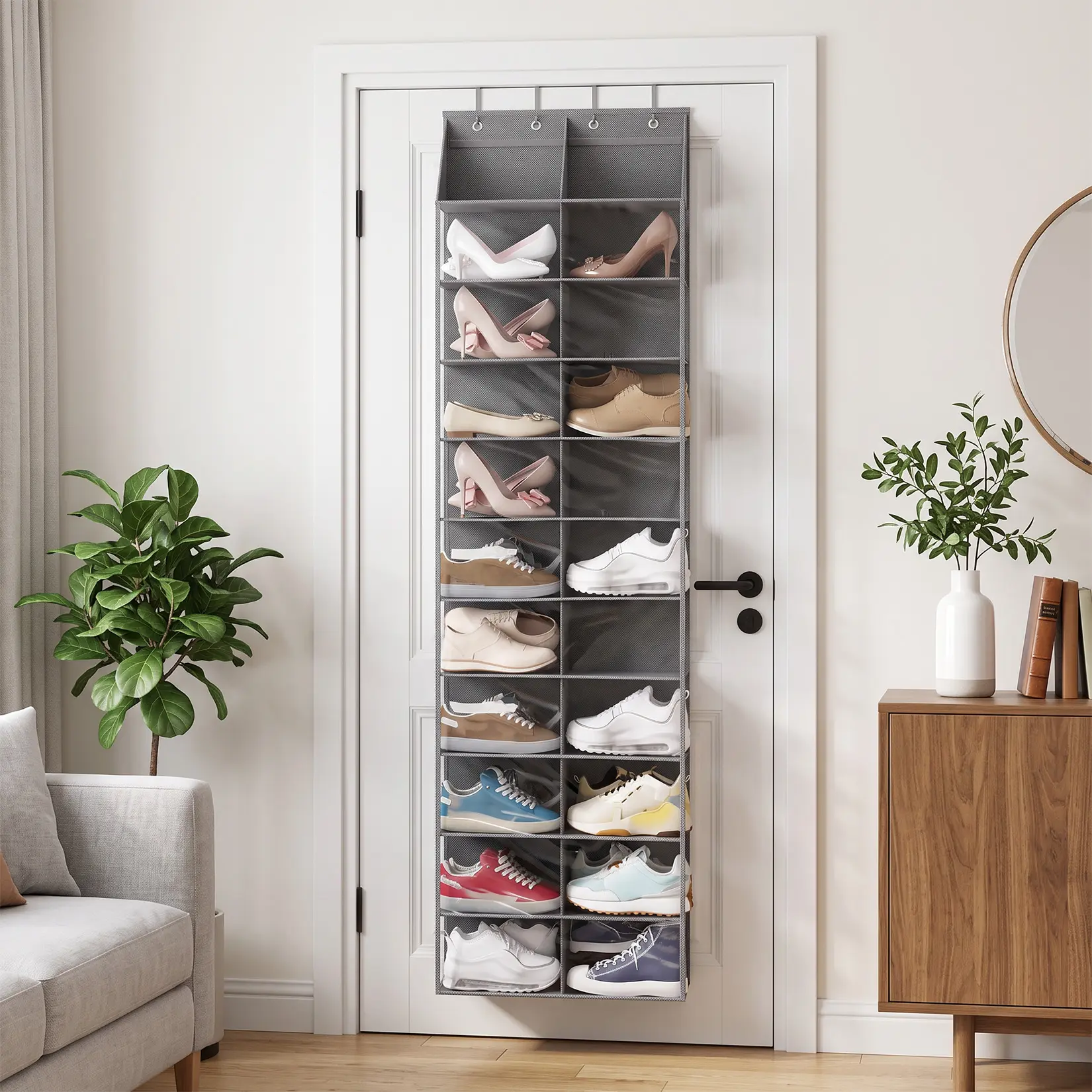 10-Tier Over-the-Door Oxford Fabric Shoe Organizer Rack – Closet Hanging Organizer with Deep Pockets for Boots, Sneakers, Entryway Use