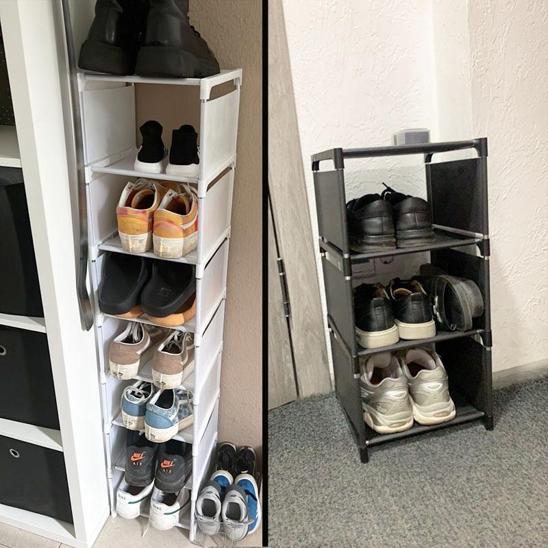 1-tier, multi-layer dustproof shoe rack, black/white, multi-functional storage rack, kitchen storage rack, shoe organizer, space-saving, for use at the entrance of dormitories, living rooms, bathrooms, etc., essential for students starting school.