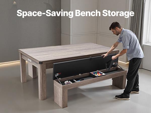 VEVOR 7ft Pool Table Combo Set, 3-in-1 Multi Game Billiards Tables with Dining Top and Ping Pong, 2 Benches for Storage and Accessories, Includes Ball Cue Rack Chalk Brush, for Family Recreation Room