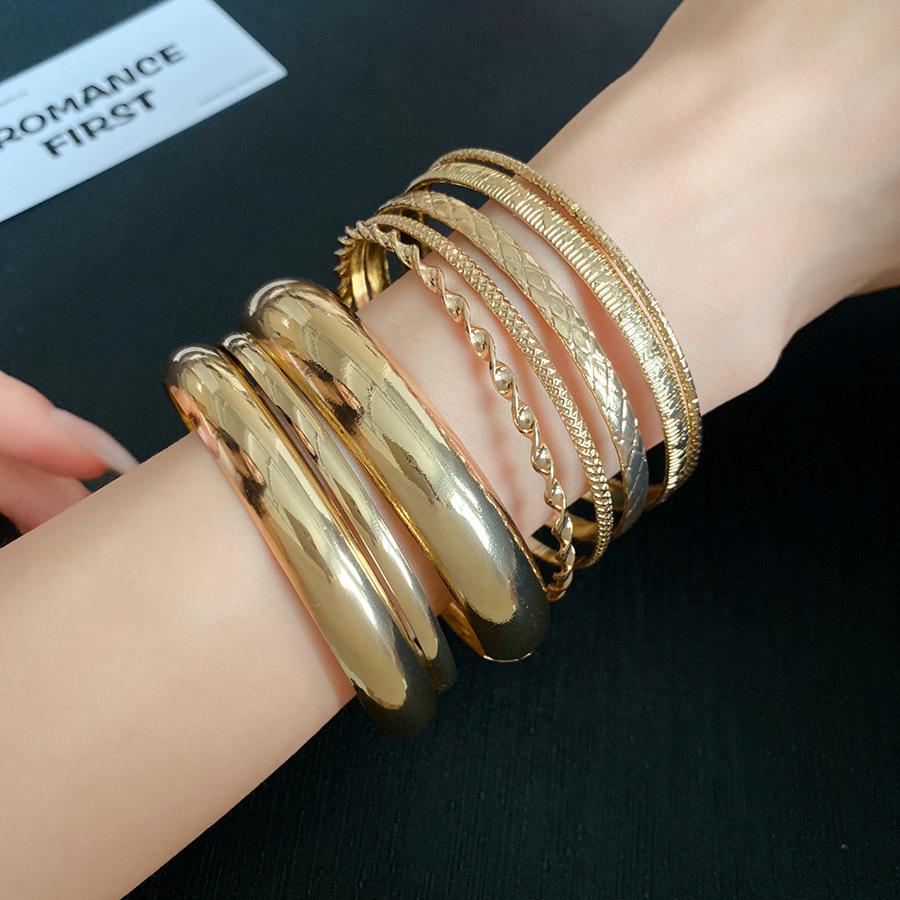8-Piece Metal Geometric Textured Bangles Set, Chic Minimalist Luxury, Stylish Unique Women's Bracelets