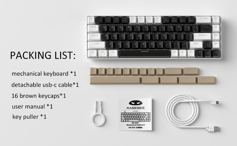 MageGee MK-Box 60% Wired Lighted Mechanical Keyboard - 68-Key Ultra-Compact Design, Brown/Red Switches (Hot-Swappable), Portable LED Backlit - for Windows & Mac Gaming & Office