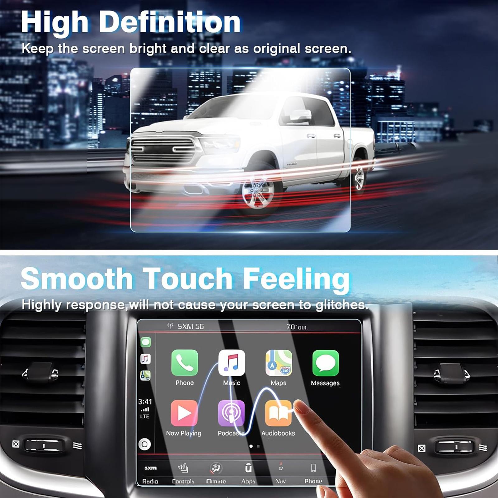 Canvcle 2Pack Screen Protector for 2013-2023 Dodge Ram 1500 2500 3500 8.4-Inch Touch Display 9H Tempered Glass Anti-Fingerprint Durable Car Radio Protection