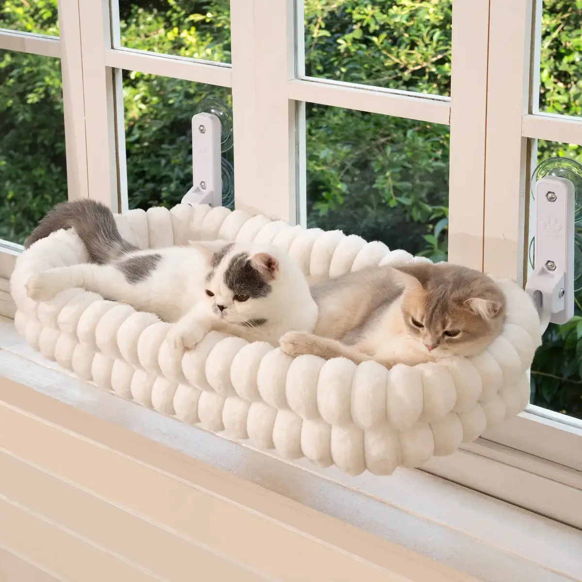Cordless Folding Hammock Bed for Window - Robust Metal Frame, Strong Suction Cups, Machine Washable Perch for Cats and Small Dogs, Cordless Setup