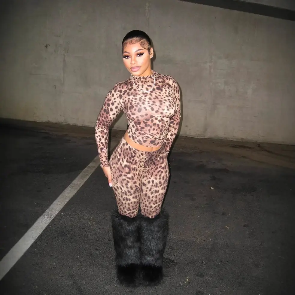 Women Fall Winter Leopard Print 2‑Piece Tracksuit, Sexy Stretchy Fitted Long Sleeve Crop Top & Long Pants Wild Fashion Two‑Piece Outfit Set