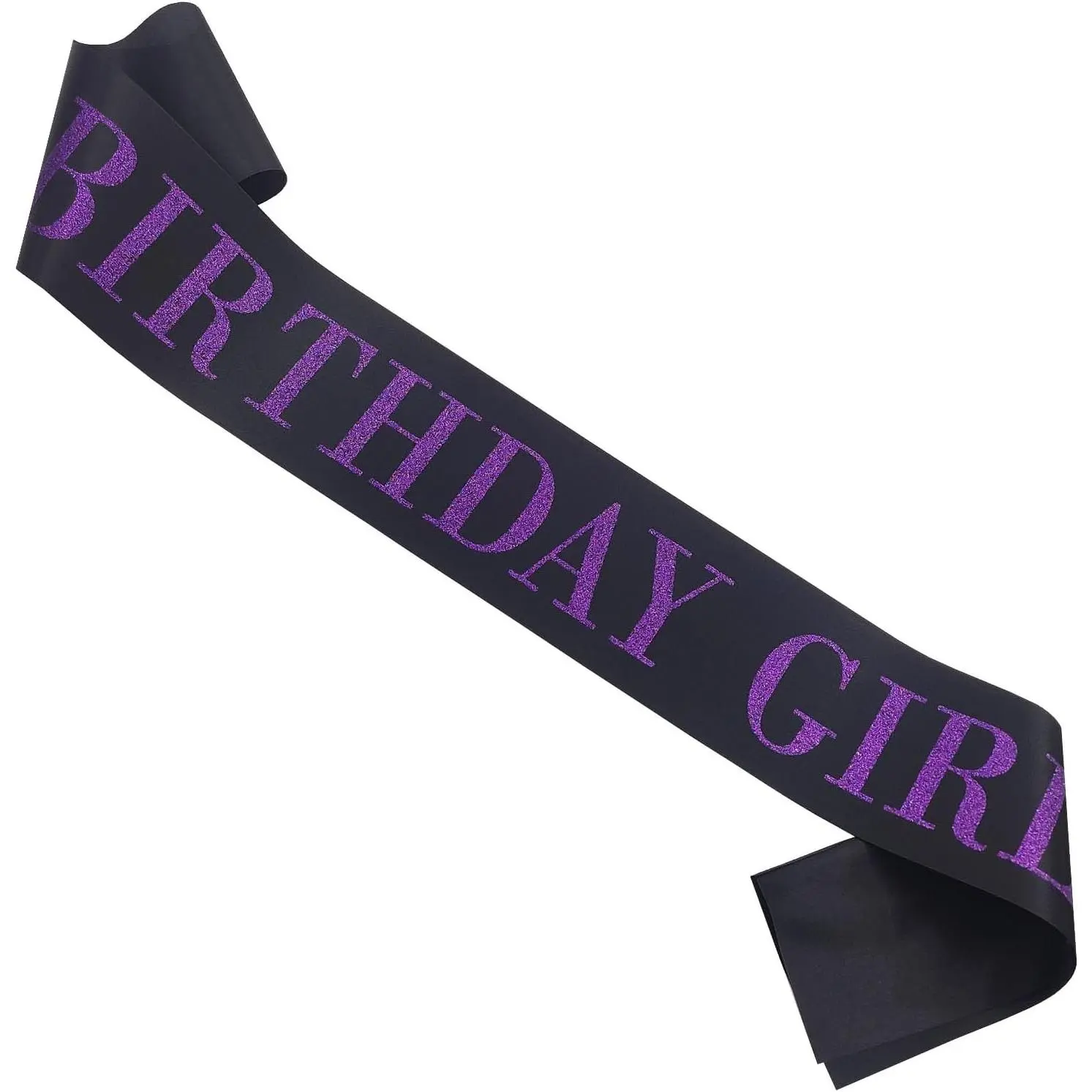 Birthday Girl Sash for Women, Black Satin with Purple Glitter | Happy Birthday Princess Party Decorations, Women's Birthday Party Supplies for 16, 18, 21, 30, 40, 50 or Any Other Birthday Party(Gift)