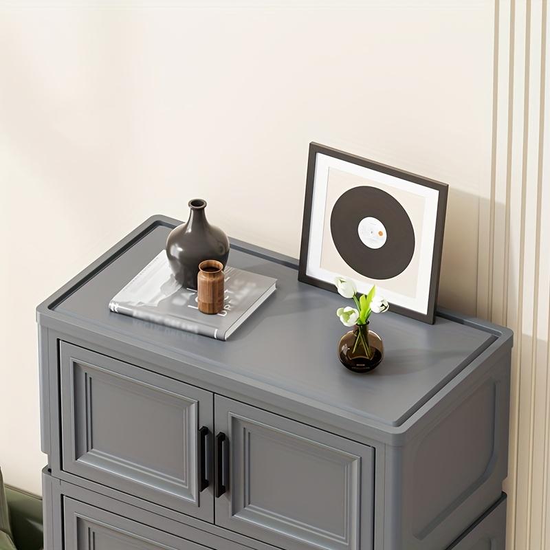 Office locker, foldable vertical file storage cabinet, stackable plastic storage box with lid, desktop file organizer storage box, for office, home, school, garage, gym, black, width 36/47cm-14.17/18.5in