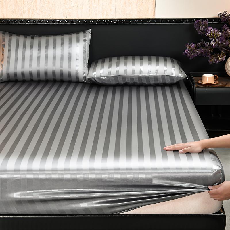 Luxury Striped Satin Fitted Sheet 3 Piece Set, Cooling Deep Pocket, Wrinkle & Fade Resistant, Hotel Style for Hot Sleepers