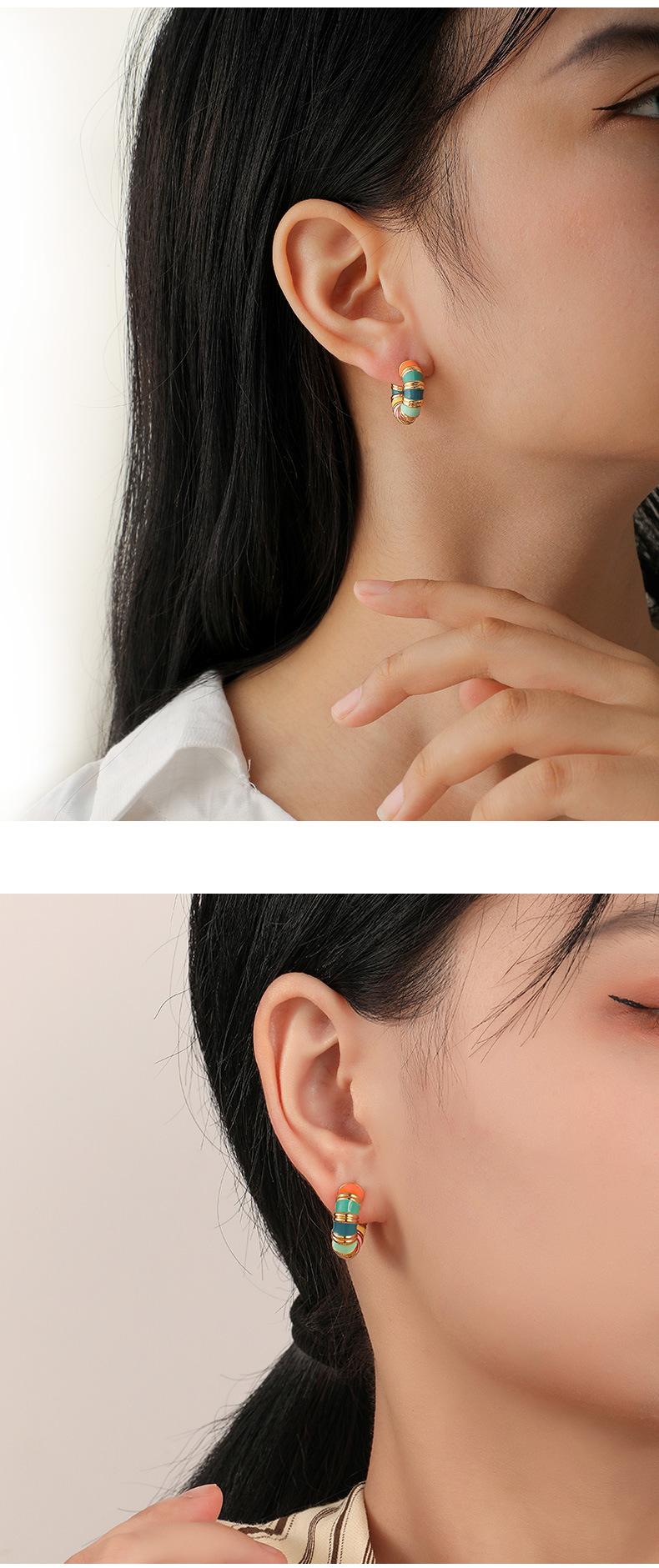 Trendy European American Ins Style Vintage Colorful Drip Earrings Unique Design Fashionable Personality Macaron Ear Jewelry