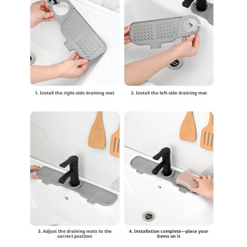 Silicone Drying Mat Sink Faucet and Countertop Organizer for Soap and Accessories
