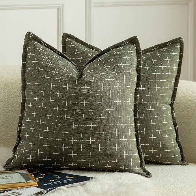 2PCS Pillow Covers 18x18inch Soft Polyester Textured Pillow Covers with Stylish Flange Edge Cozy Farmhouse Throw Pillows for Couch Bed Sofa Living Room