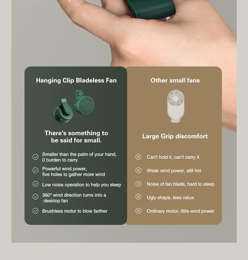 Mini Wearable Waist Fan – Rotating Bladeless Airflow, USB or Battery Operated, Hands-Free Cooling for Hiking, Farming, and Camping