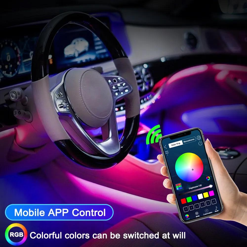 RGB Car Lights Wireless RGB LED Strip Lights Kit with Music Sync 12V Car Plug for Vehicle Interior Decoration Fiber Optic Cable Included,  led light strips